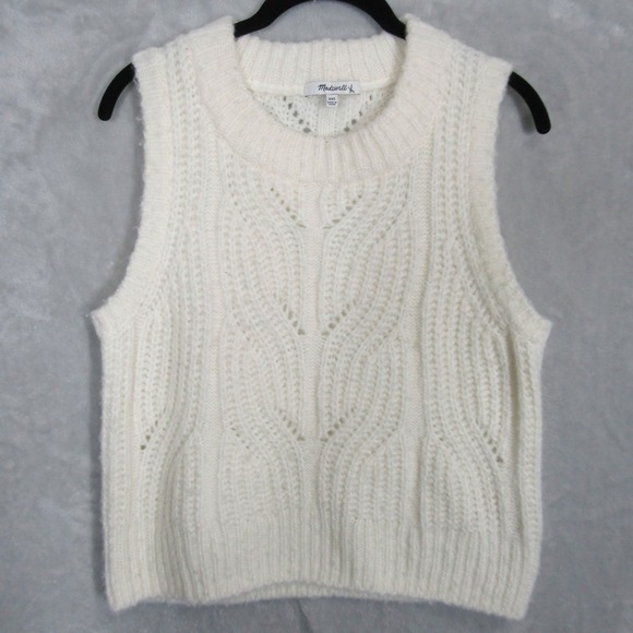 Madewell Womens XXS Cable Knit Sleeveless Sweater Vest Pullover Cream - Picture 6 of 11